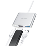 Hoco 3in1 USB-C adapter to (USB 3.0 + HDTV + USB-C-PD) HB14 - Silver